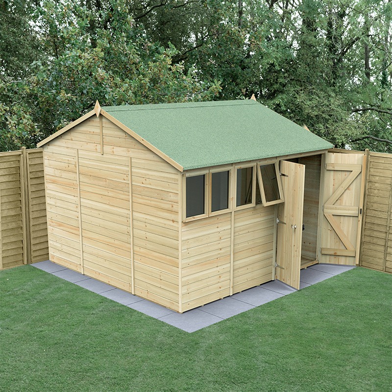 10' x 10' Forest Timberdale 25yr Guarantee Tongue & Groove Pressure Treated Double Door Reverse Apex Shed (3.21m x 3.05m) online kaufen