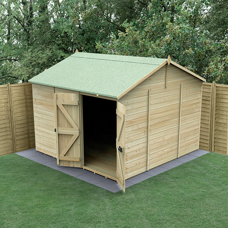 10' x 10' Forest Timberdale 25yr Guarantee Tongue & Groove Pressure Treated Windowless Double Door Reverse Apex Shed (3.21m x 3.05m) online kaufen