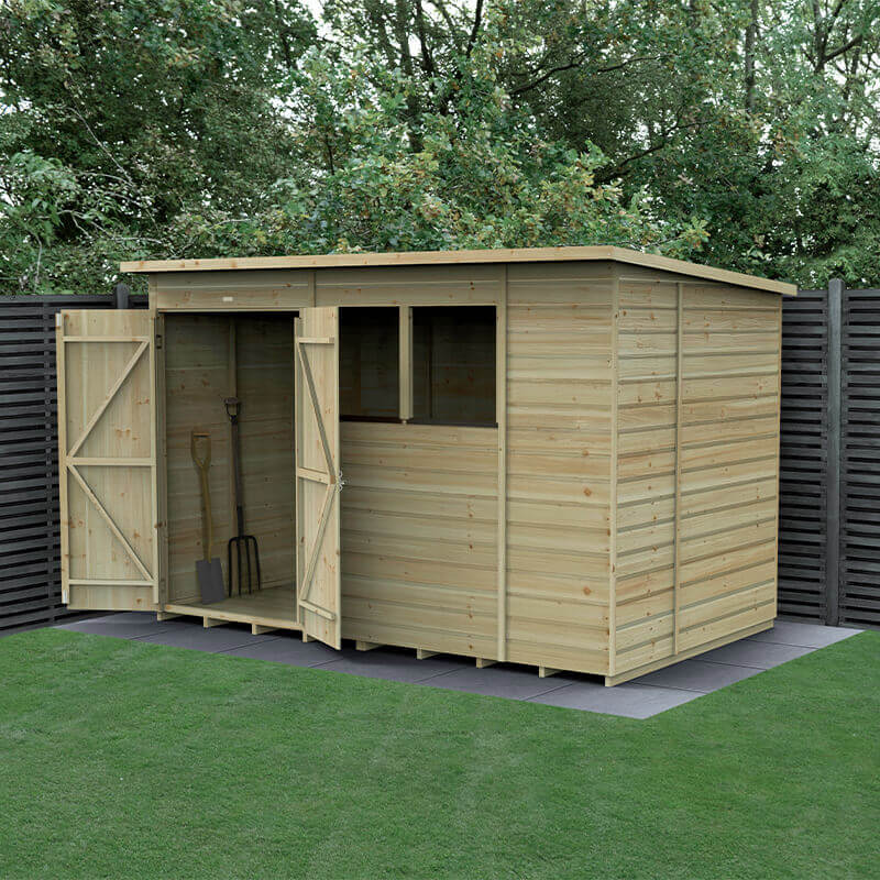 10' x 6' Forest Beckwood 25yr Guarantee Shiplap Pressure Treated Double Door Pent Wooden Shed (3.11m x 2.05m) - Next Working Day Delivery online kaufen