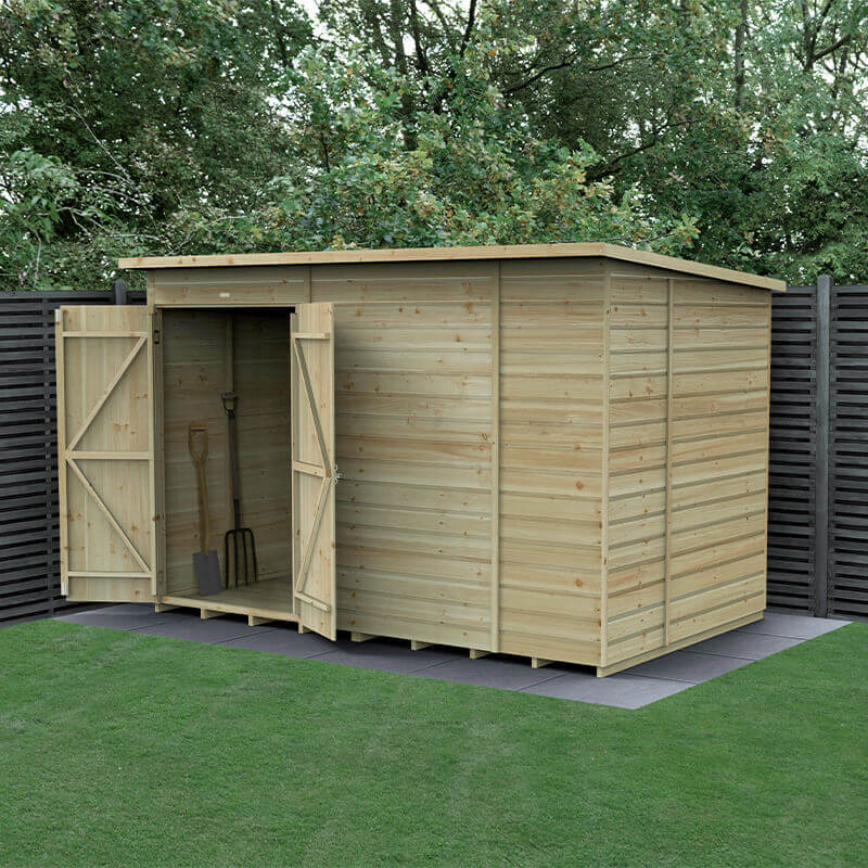 10' x 6' Forest Beckwood 25yr Guarantee Shiplap Pressure Treated Windowless Double Door Pent Wooden Shed (3.11m x 2.05m) online kaufen
