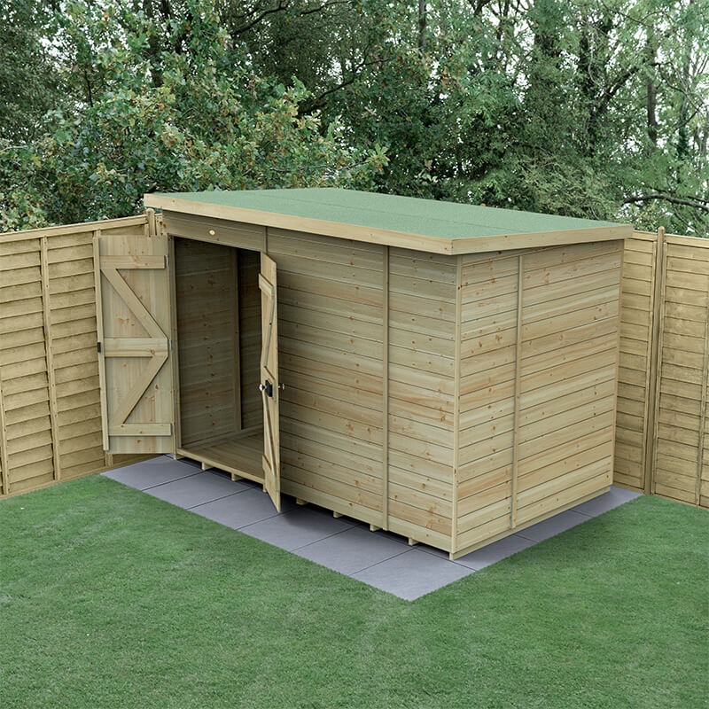 10' x 6' Forest Timberdale 25yr Guarantee Tongue & Groove Pressure Treated Windowless Double Door Pent Shed (3.07m x 2.02m) online kaufen