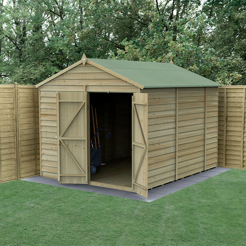 10' x 8' Forest 4Life 25yr Guarantee Overlap Pressure Treated Windowless Double Door Apex Wooden Shed (3.01m x 2.61m) - Next Working Day Delivery online kaufen