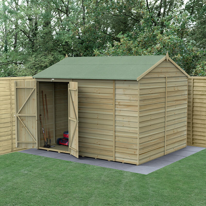 10' x 8' Forest 4Life 25yr Guarantee Overlap Pressure Treated Windowless Double Door Reverse Apex Wooden Shed (3.01m x 2.61m) online kaufen