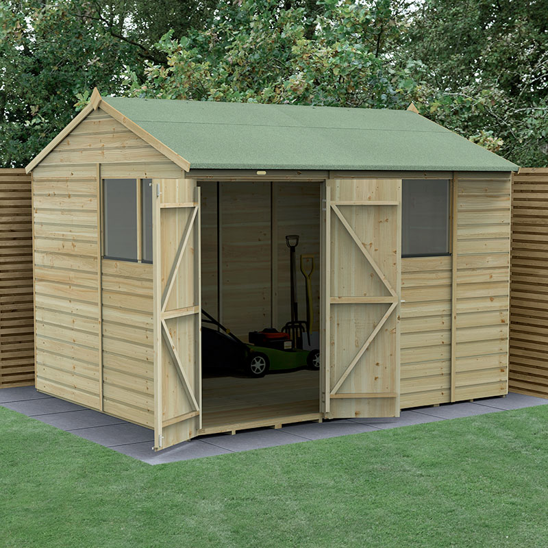 10' x 8' Forest Beckwood 25yr Guarantee Shiplap Pressure Treated Double Door Reverse Apex Wooden Shed (3.01m x 2.61m) online kaufen