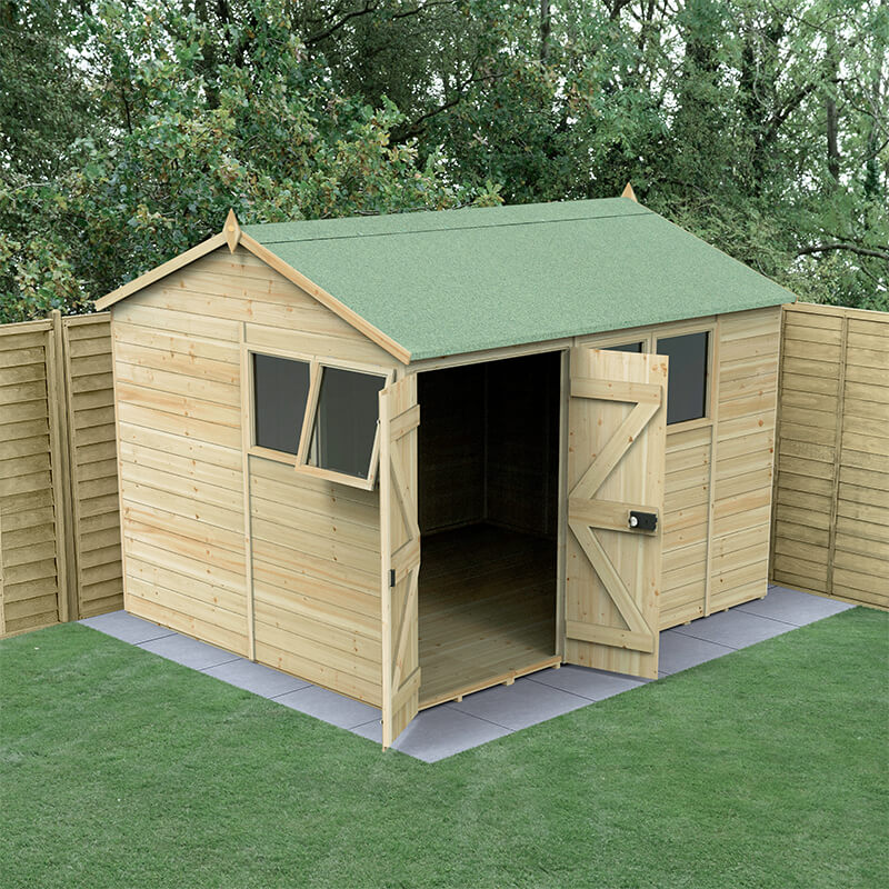 10' x 8' Forest Timberdale 25yr Guarantee Tongue & Groove Pressure Treated Double Door Reverse Apex Shed (3.05m x 2.61m) online kaufen