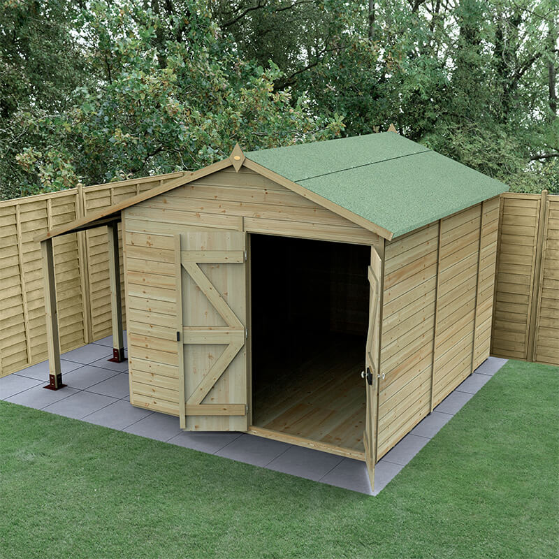 10' x 8' Forest Timberdale 25yr Guarantee Tongue & Groove Pressure Treated Windowless Double Door Apex Shed with Logstore (3.56m x 3.05m) online kaufen
