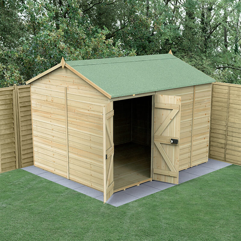 10' x 8' Forest Timberdale 25yr Guarantee Tongue & Groove Pressure Treated Windowless Double Door Reverse Apex Shed (3.05m x 2.61m) online kaufen