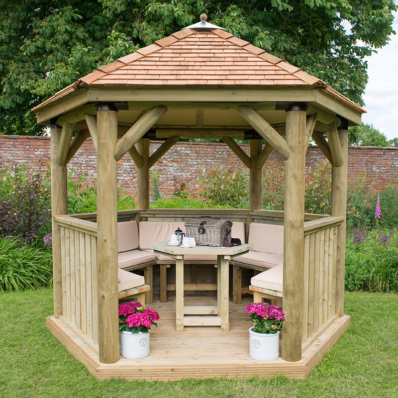 10'x9' (3x2.7m) Luxury Wooden Furnished Garden Gazebo with New England Cedar Roof - Seats up to 10 people online kaufen
