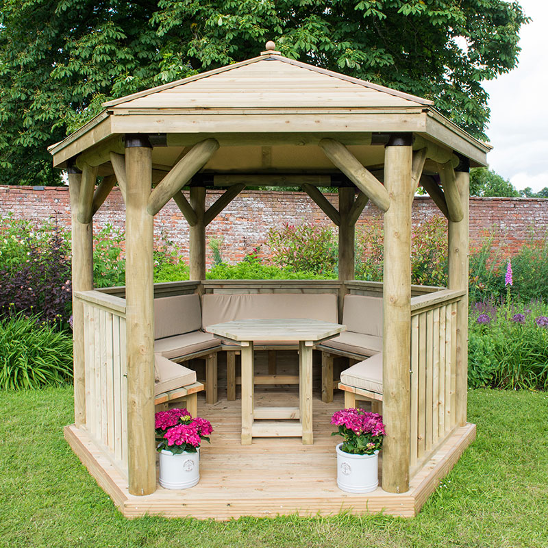 10'x9' (3x2.7m) Luxury Wooden Furnished Garden Gazebo with Traditional Timber Roof - Seats up to 10 people online kaufen