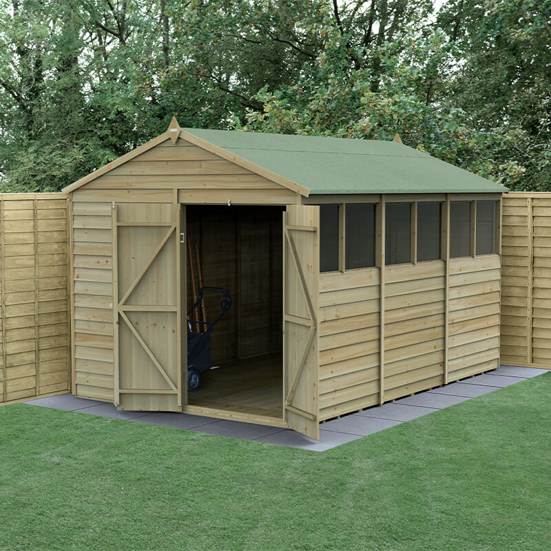 12' x 8' Forest 4Life 25yr Guarantee Overlap Pressure Treated Double Door Apex Wooden Shed (3.6m x 2.61m) online kaufen
