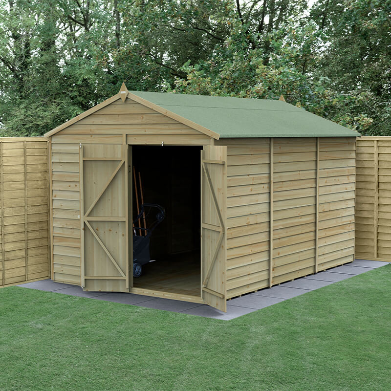 12' x 8' Forest 4Life 25yr Guarantee Overlap Pressure Treated Windowless Double Door Apex Wooden Shed (3.6m x 2.61m) - Next Working Day Delivery online kaufen