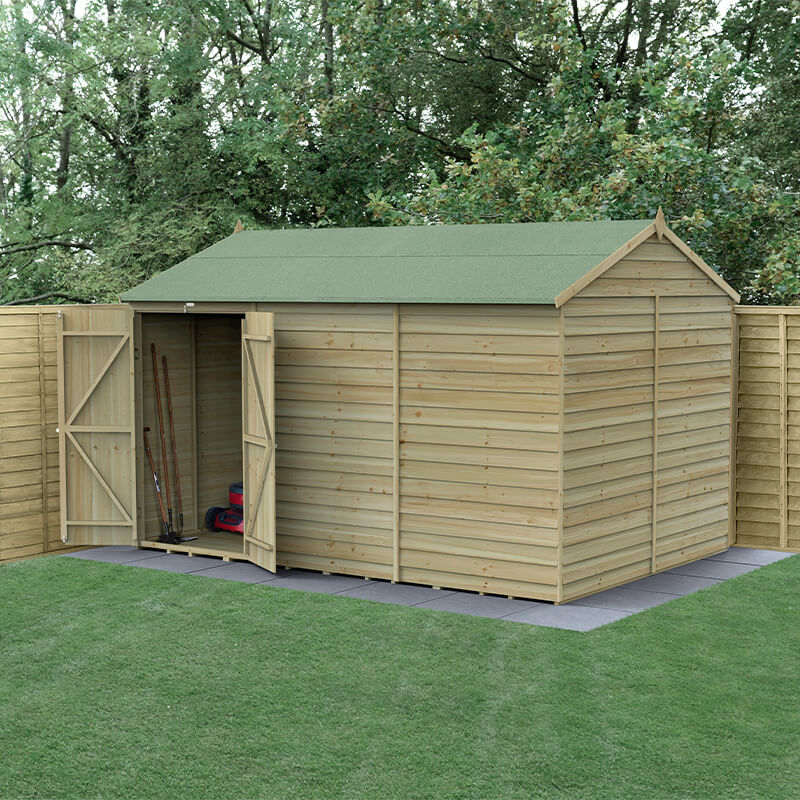12' x 8' Forest 4Life 25yr Guarantee Overlap Pressure Treated Windowless Double Door Reverse Apex Wooden Shed (3.6m x 2.61m) online kaufen