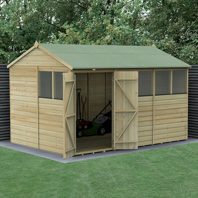 12' x 8' Forest Beckwood 25yr Guarantee Shiplap Pressure Treated Double Door Reverse Apex Wooden Shed (3.6m x 2.61m) - Next Working Day Delivery online kaufen