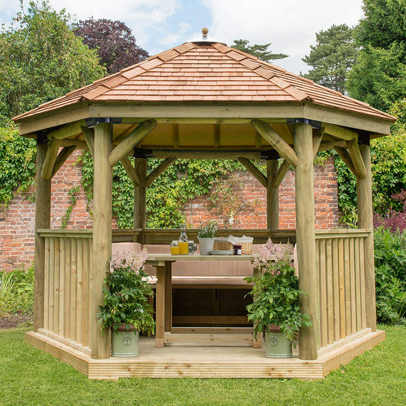 12'x10' (3.6x3.1m) Luxury Wooden Furnished Garden Gazebo with New England Cedar Roof - Seats up to 10 people online kaufen