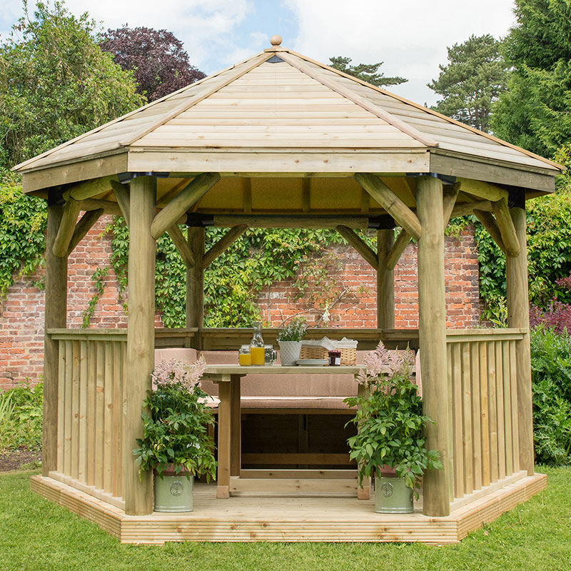 12'x10' (3.6x3.1m) Luxury Wooden Furnished Garden Gazebo with Traditional Timber Roof - Seats up to 10 people online kaufen