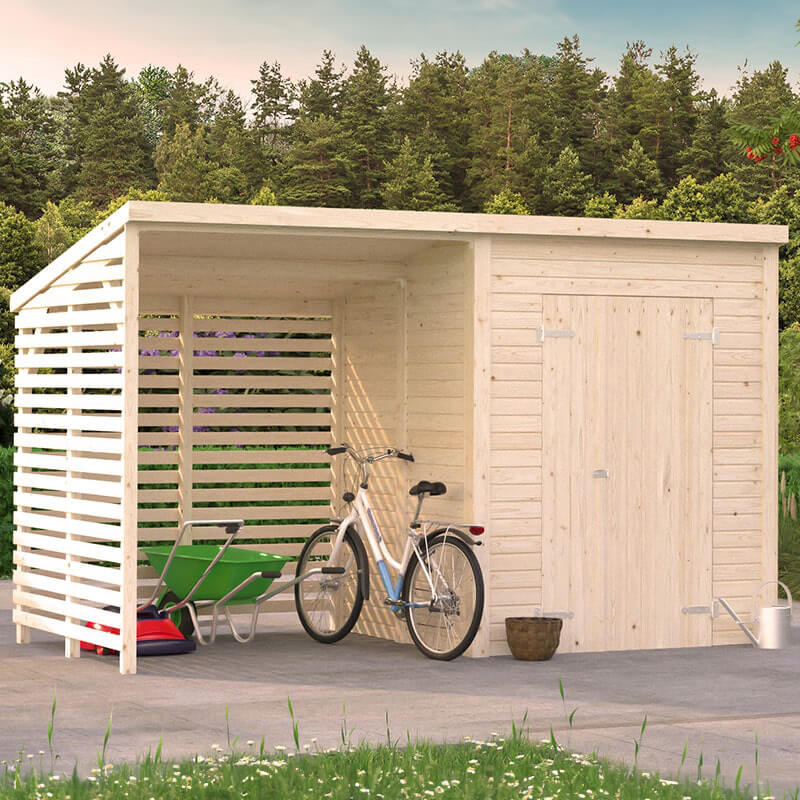 13' x 6' Palmako Leif Heavy Duty Wooden Shed with Bike Shelter (3.8m x 1.9m) online kaufen