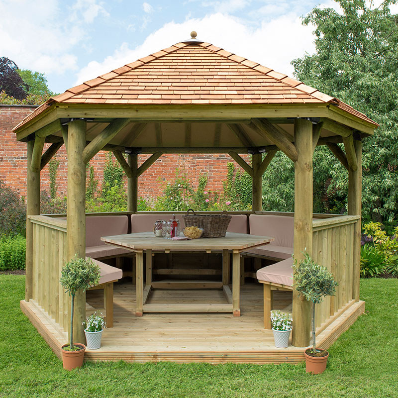 13'x12' (4x3.5m) Luxury Wooden Furnished Garden Gazebo with New England Cedar Roof - Seats up to 15 people online kaufen