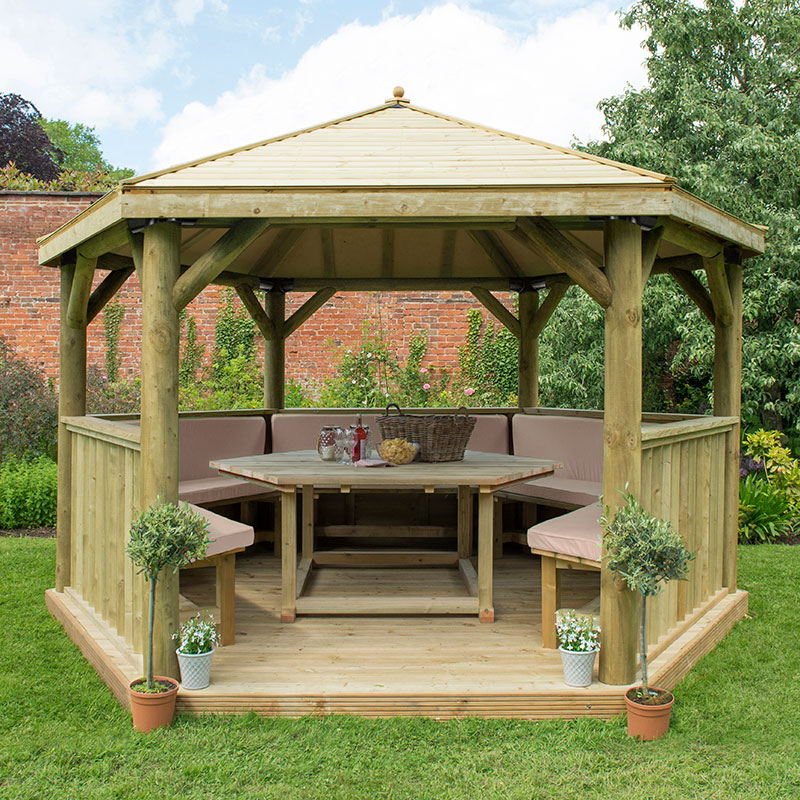 13'x12' (4x3.5m) Luxury Wooden Furnished Garden Gazebo with Traditional Timber Roof - Seats up to 15 people online kaufen