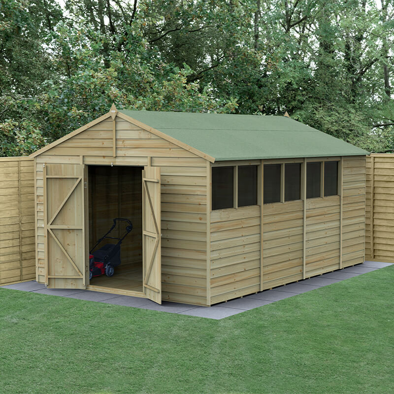 15' x 10' Forest 4Life 25yr Guarantee Overlap Pressure Treated Double Door Apex Wooden Shed (3.21m x 4.48m) online kaufen