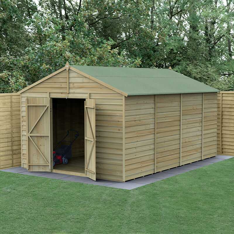 15' x 10' Forest 4Life 25yr Guarantee Overlap Pressure Treated Windowless Double Door Apex Wooden Shed (4.48m x 3.21m) online kaufen