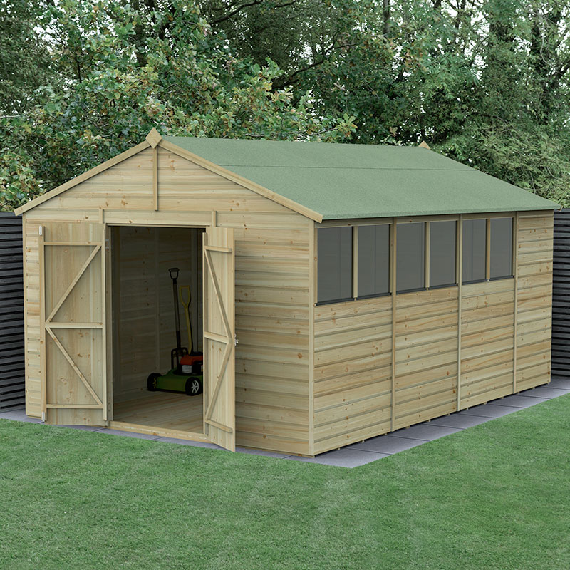 15' x 10' Forest Beckwood 25yr Guarantee Shiplap Pressure Treated Double Door Apex Wooden Shed (4.48m x 3.21m) online kaufen