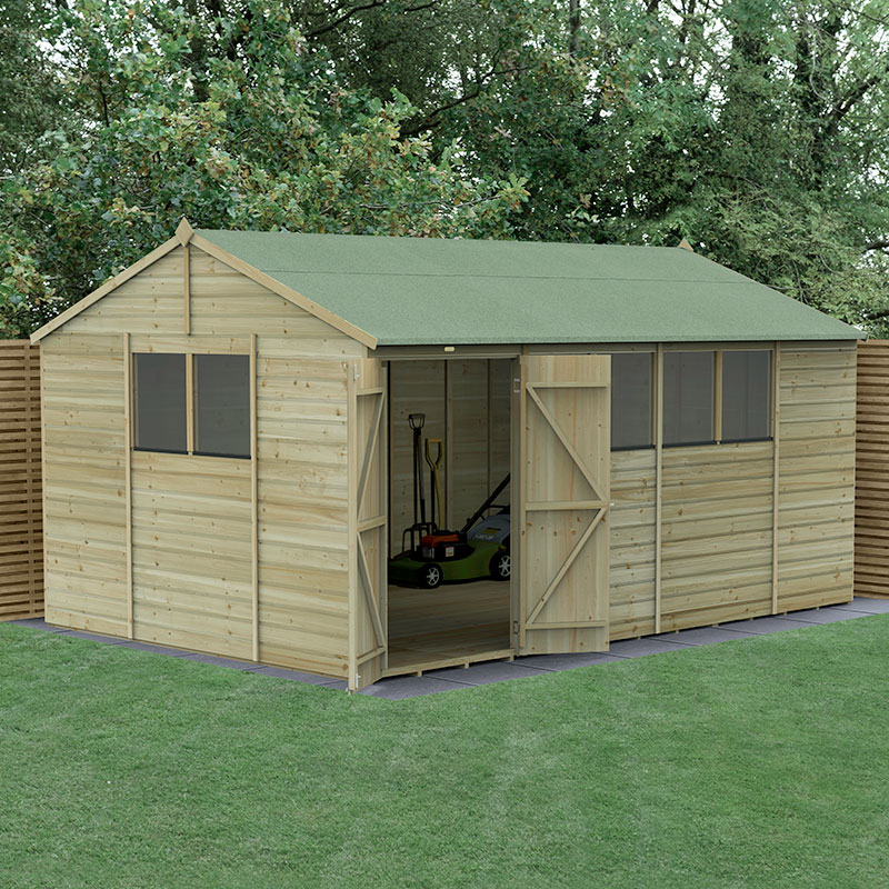 15' x 10' Forest Beckwood 25yr Guarantee Shiplap Pressure Treated Double Door Reverse Apex Wooden Shed (4.48m x 3.21m) online kaufen