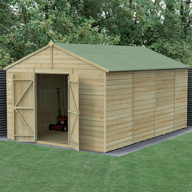 15' x 10' Forest Beckwood 25yr Guarantee Shiplap Pressure Treated Windowless Double Door Apex Wooden Shed (4.48m x 3.21m) online kaufen