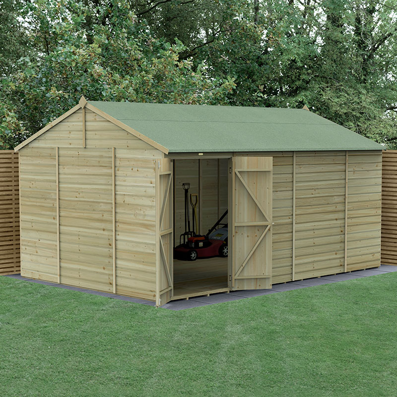 15' x 10' Forest Beckwood 25yr Guarantee Shiplap Pressure Treated Windowless Double Door Reverse Apex Wooden Shed (4.48m x 3.21m) online kaufen