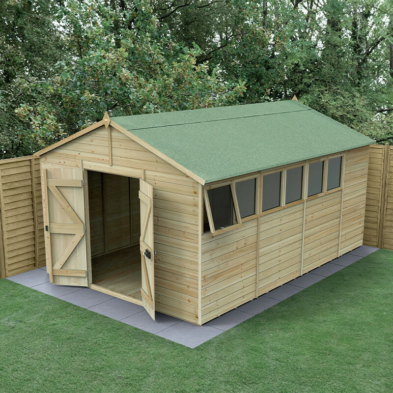 15' x 10' Forest Timberdale 25yr Guarantee Tongue & Groove Pressure Treated Double Door Apex Shed (4.53m x 3.21m) online kaufen