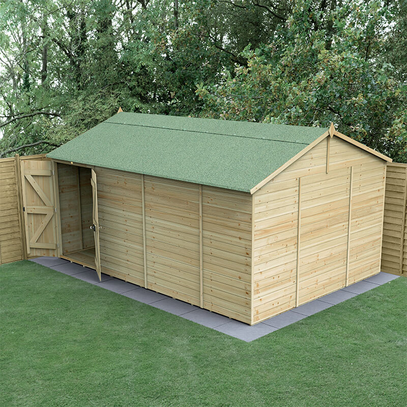 15' x 10' Forest Timberdale 25yr Guarantee Tongue & Groove Pressure Treated Windowless Double Door Reverse Apex Shed (4.53m x 3.21m) online kaufen