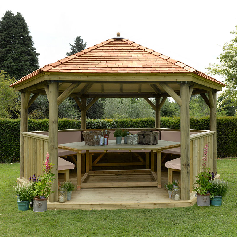 15'x13' (4.7x4m) Luxury Wooden Furnished Garden Gazebo with New England Cedar Roof - Seats up to 19 people online kaufen
