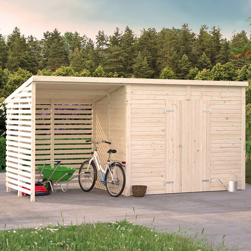 16' x 6' Palmako Leif Heavy Duty Wooden Shed with Bike Shelter (4.7m x 1.9m) online kaufen