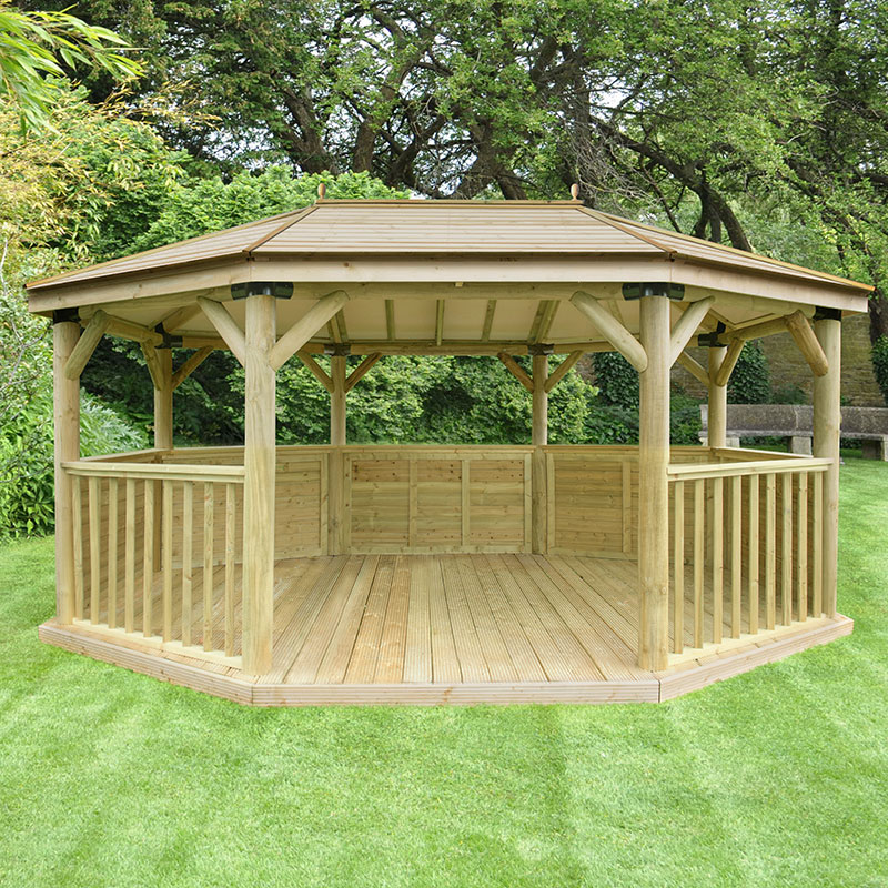 17'x12' (5.1x3.6m) Premium Oval Wooden Garden Gazebo with Timber Roof - Seats up to 22 people online kaufen