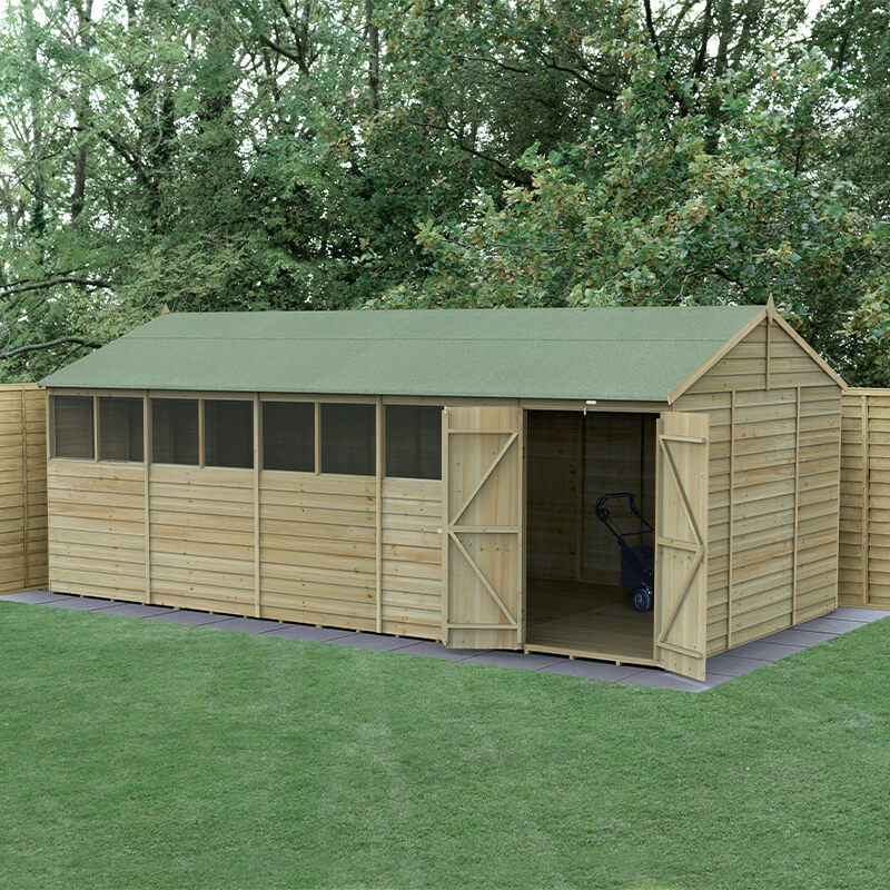 20' x 10' Forest 4Life 25yr Guarantee Overlap Pressure Treated Double Door Reverse Apex Wooden Shed - 8 Windows (5.96m x 3.21m) online kaufen
