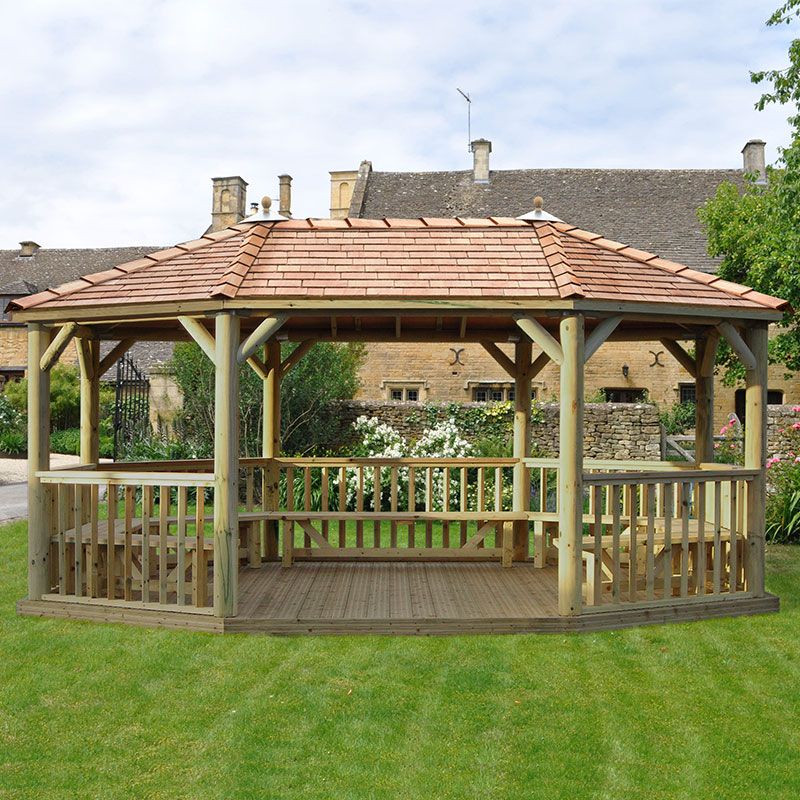 20'x15' (6x4.7m) Premium Oval Furnished Wooden Garden Gazebo with New England Cedar Roof - Seats up to 27 people online kaufen