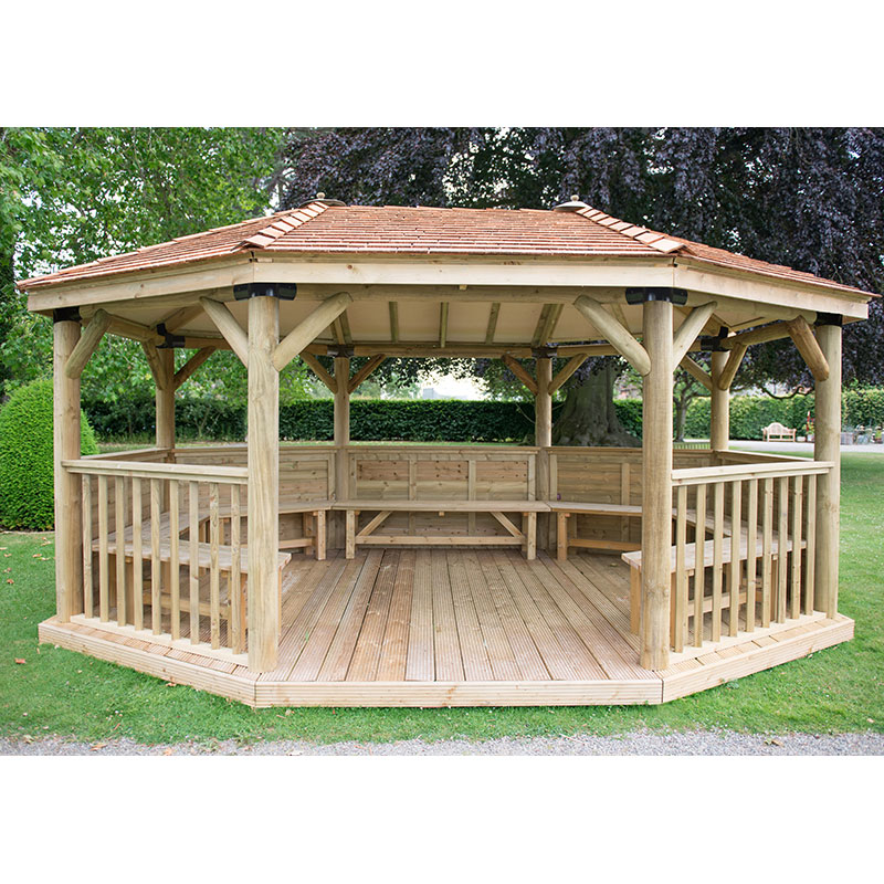 20'x15' (6x4.7m) Premium Oval Wooden Garden Gazebo with New England Cedar Roof - Seats up to 27 people online kaufen