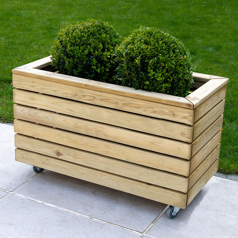 2'7 x 1'4 Forest Linear Double Wooden Garden Planter with Wheels (0.8m x 0.4m) online kaufen
