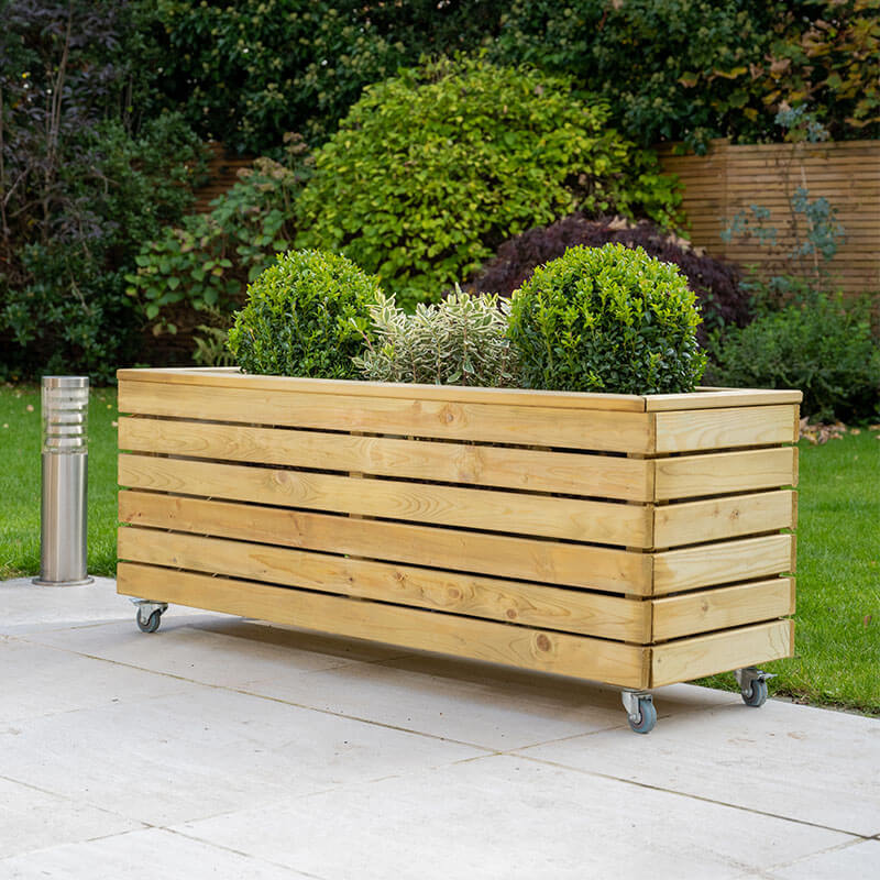 3'11 x 1'4 Forest Linear Long Wooden Garden Planter with Wheels (1.2m x 0.4m) online kaufen
