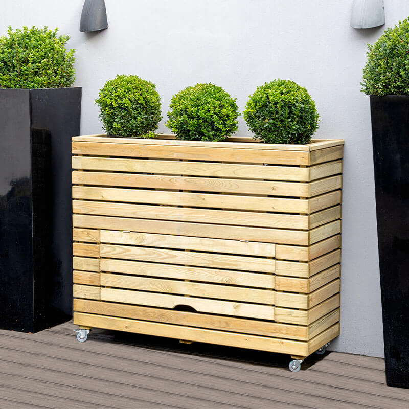 3'11 x 1'4 Forest Linear Tall Wooden Garden Planter with Storage and Wheels (1.2m x 0.4m) online kaufen