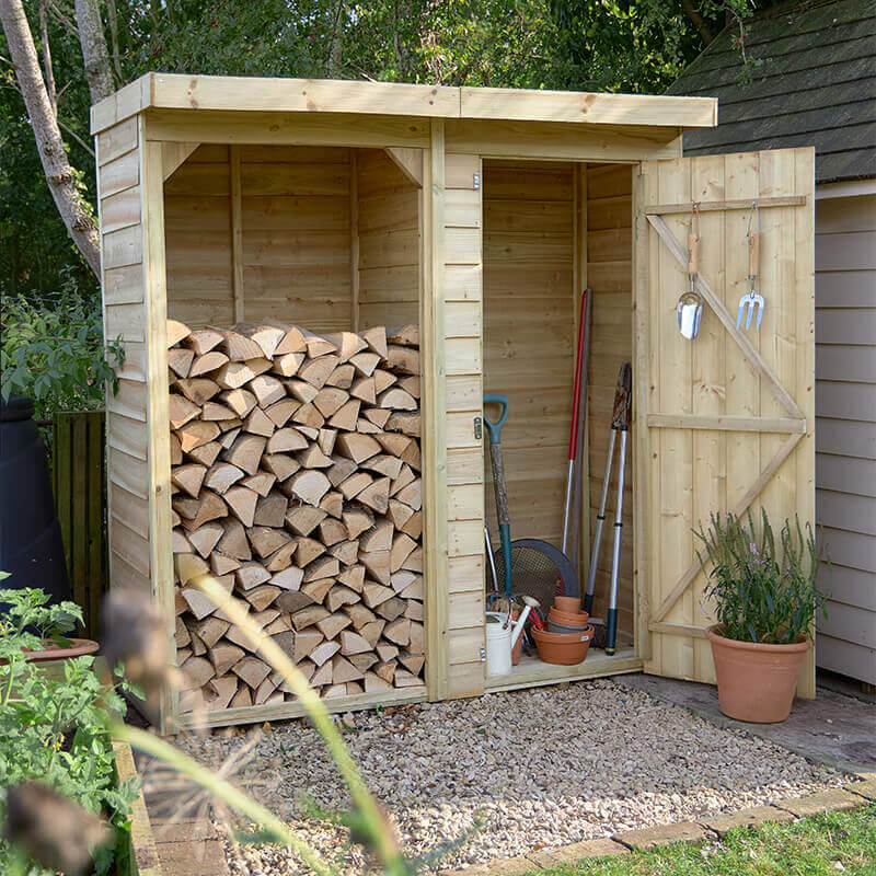 6' x 2'10 Forest Pent Medium Overlap Logstore with Tool Storage (1.82m x 0.9m) online kaufen