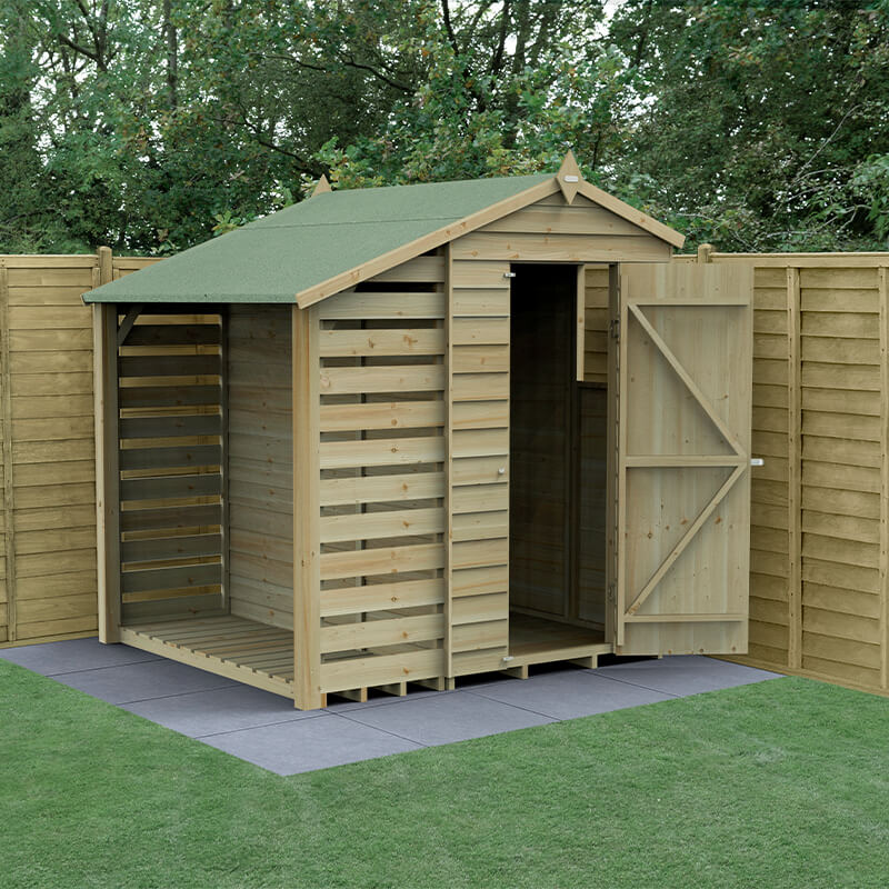 6' x 4' Forest 4Life 25yr Guarantee Overlap Pressure Treated Apex Wooden Shed with Logstore (1.88m x 2m) online kaufen