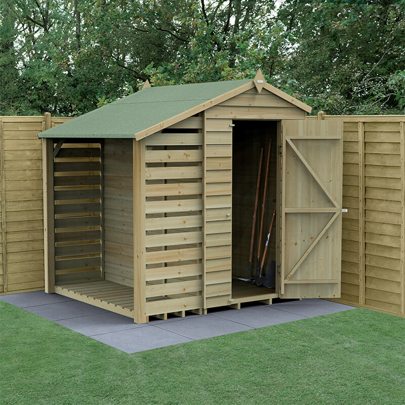 6' x 4' Forest 4Life 25yr Guarantee Overlap Pressure Treated Windowless Apex Wooden Shed with Logstore (1.88m x 2m) online kaufen