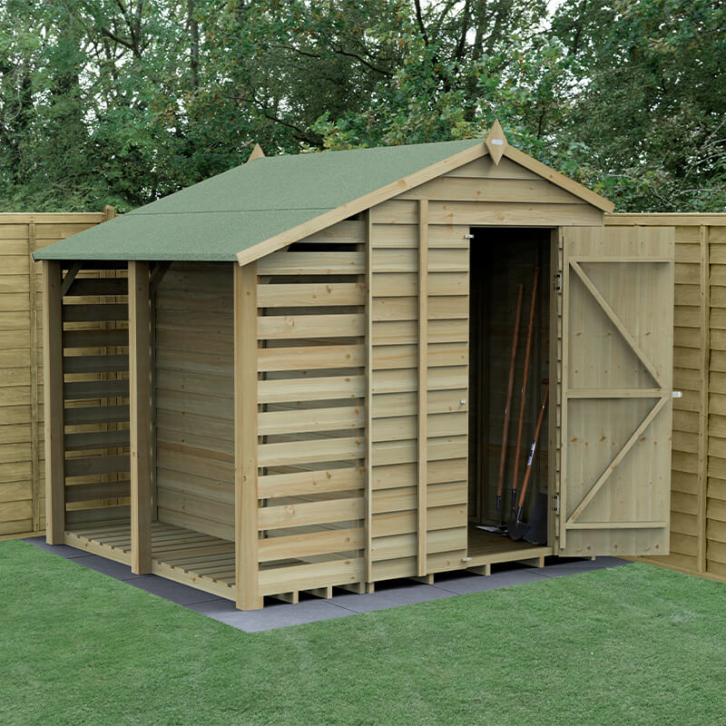7' x 5' Forest 4Life 25yr Guarantee Overlap Pressure Treated Windowless Apex Wooden Shed with Logstore (2.18m x 2.31m) online kaufen