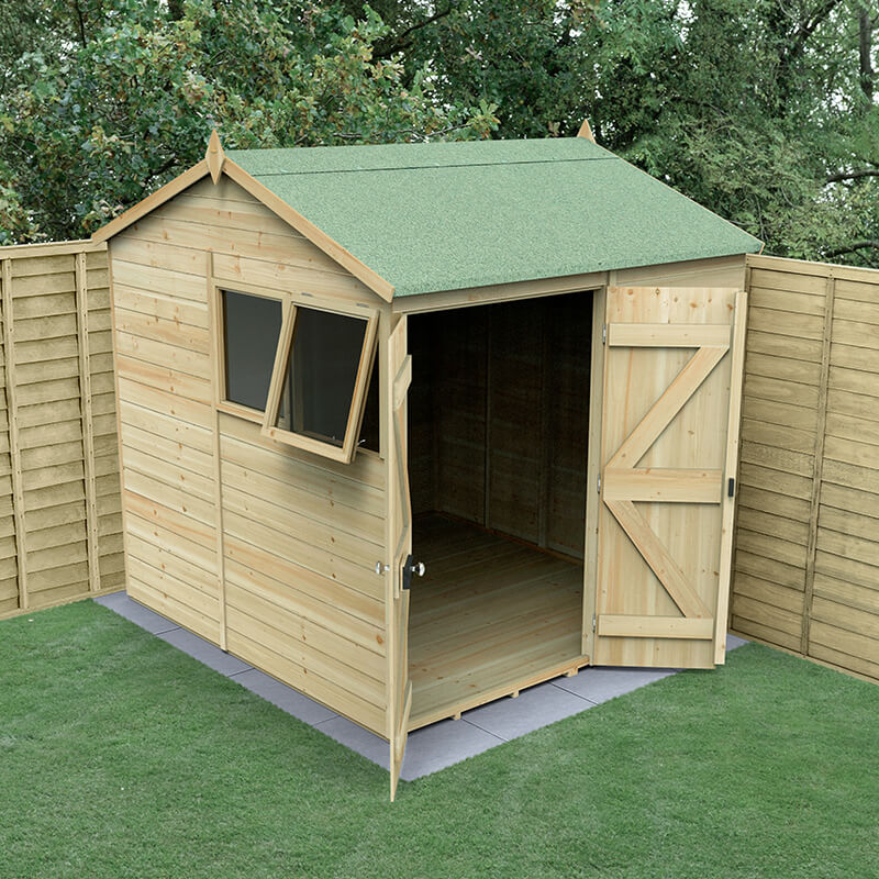 7' x 7' Forest Timberdale 25yr Guarantee Tongue & Groove Pressure Treated Double Door Reverse Apex Shed (2.17m x 2.33m) online kaufen