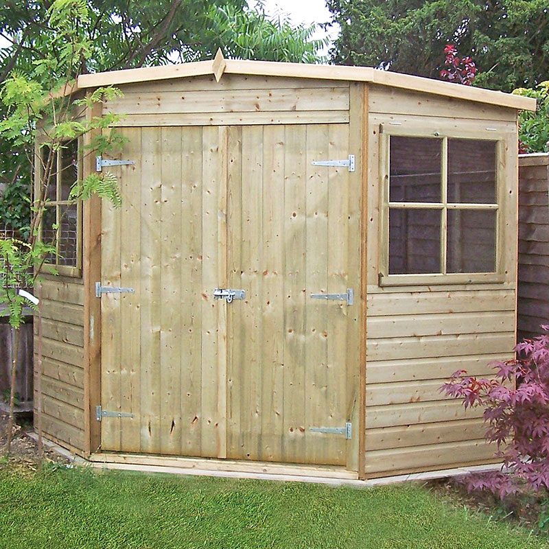 7' x 7' Shire Premium Pressure Treated Wooden Corner Garden Shed (2.07m x 2.16m) online kaufen