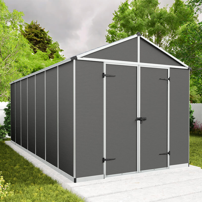 8' x 17' Palram Canopia Rubicon Multi-Wall Premium Dark Grey Plastic Shed (2.37m x 5.28m) online kaufen