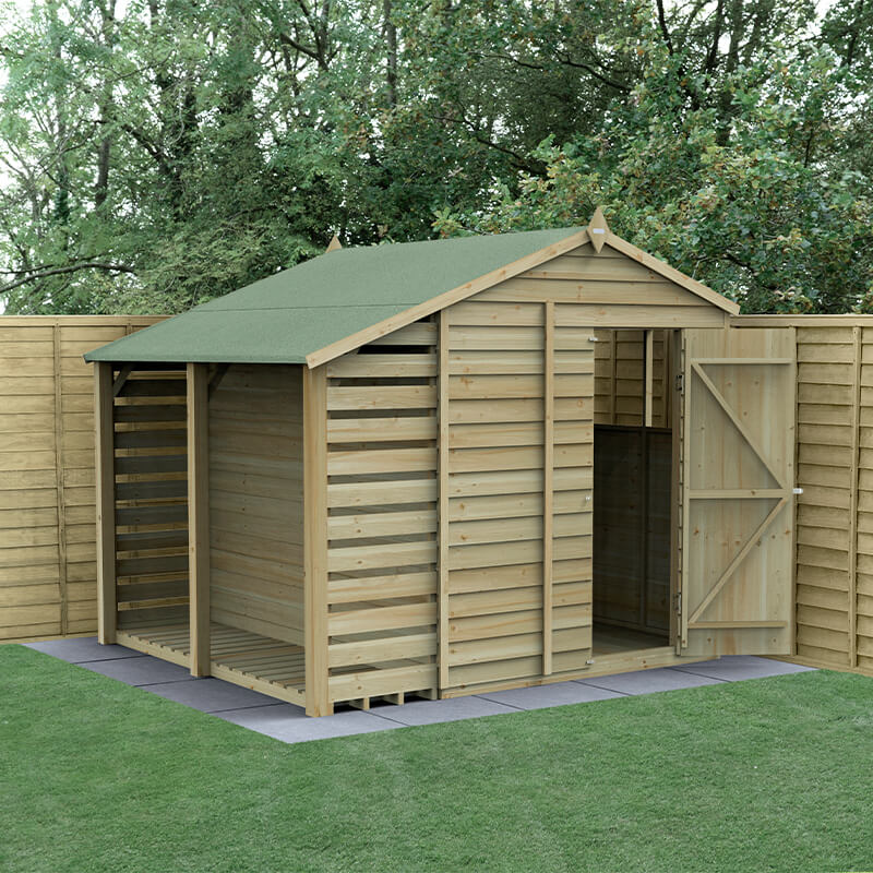 8' x 6' Forest 4Life 25yr Guarantee Overlap Pressure Treated Apex Wooden Shed with Logstore (2.42m x 2.64m) online kaufen