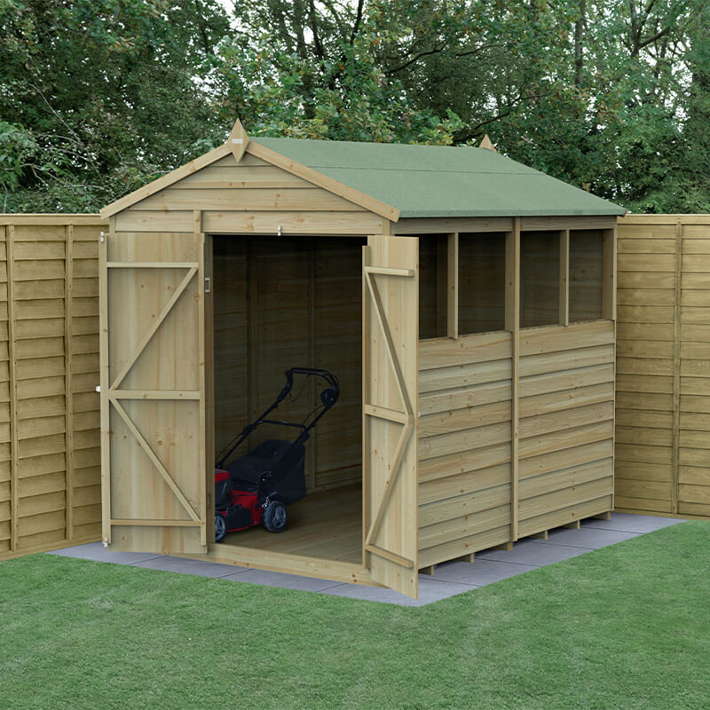 8' x 6' Forest 4Life 25yr Guarantee Overlap Pressure Treated Double Door Apex Wooden Shed - 4 Windows (2.42m x 1.99m) online kaufen