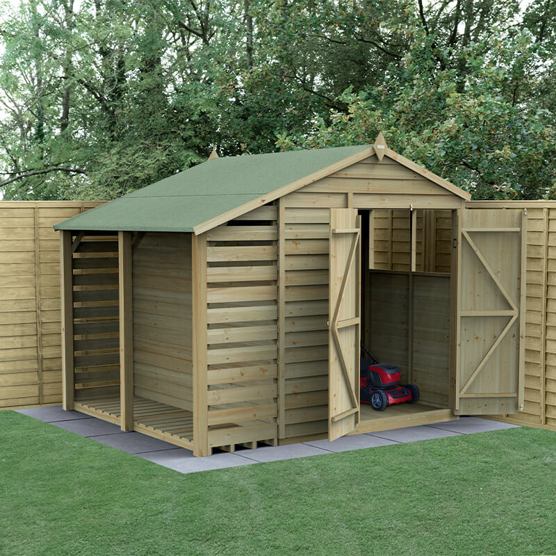 8' x 6' Forest 4Life 25yr Guarantee Overlap Pressure Treated Double Door Apex Wooden Shed with Logstore (2.42m x 2.64m) online kaufen