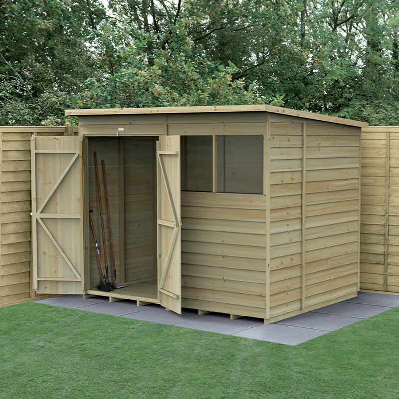 8' x 6' Forest 4Life 25yr Guarantee Overlap Pressure Treated Double Door Pent Wooden Shed (2.51m x 2.04m) online kaufen